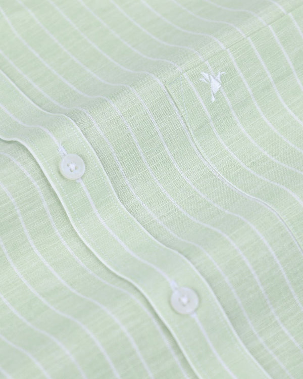 Pistah Green & White Stripes -Full-Bamboo Linen