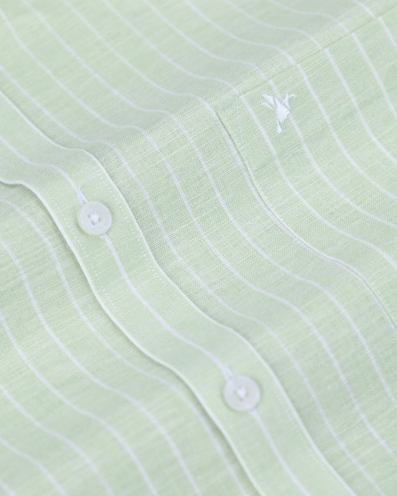 Pistah Green & White Stripes -Full-Bamboo Linen