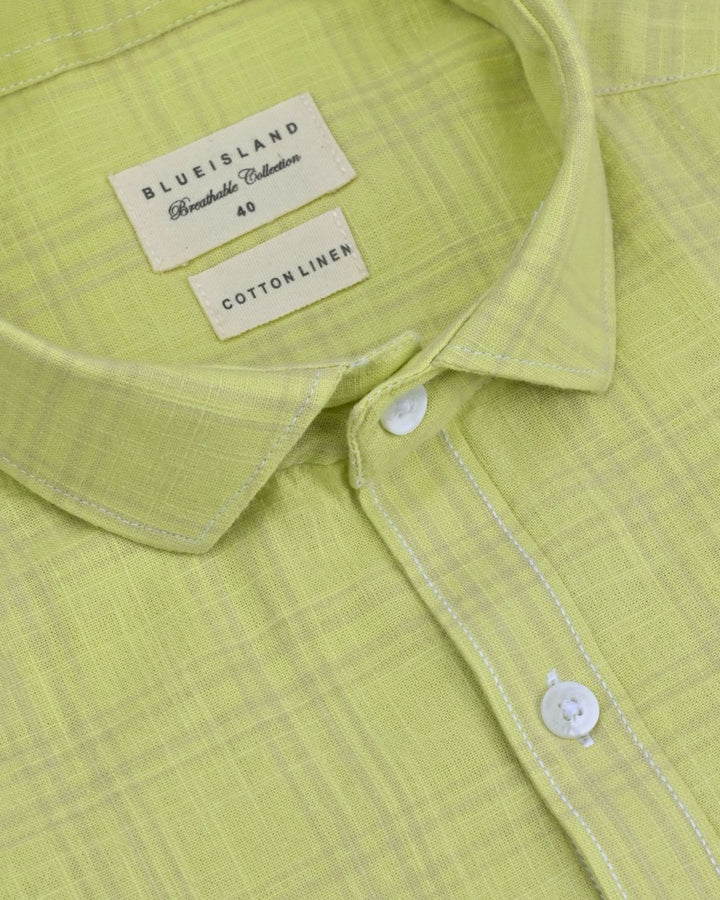 Radium Green & Grey Line Checks -Full-Cotton Linen Shirt