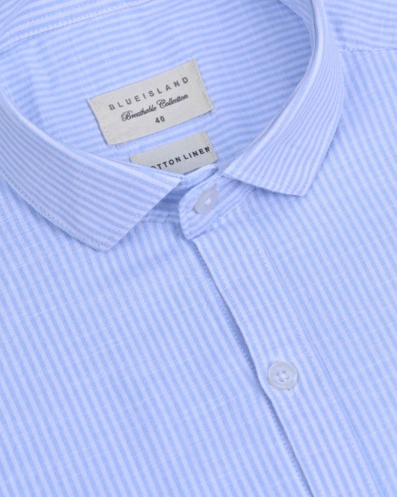 Sky Blue Mini Stripes -Full-Cotton Linen Shirt