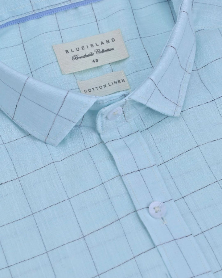 Sky blue Box Checks -Full-Cotton Linen Shirt