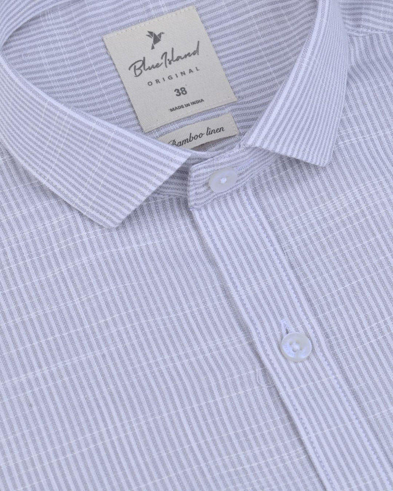 Silver Monoline Stripes -Full-Bamboo Linen