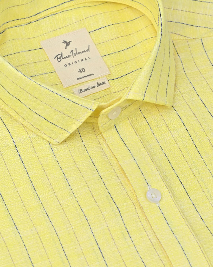 Bright Yellow Double Colour Dotted Line Stripes -Full-Bamboo Linen