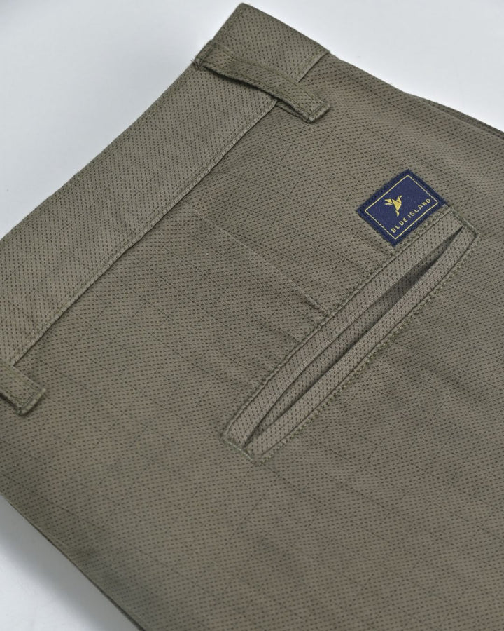 Olive Dotted Checks - 2 way stretch - COTTON PANT
