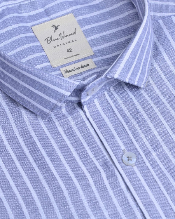 Mild Violet & White Stripes -Full-Bamboo Linen
