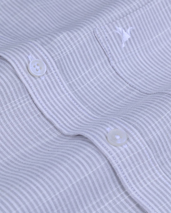 Silver Monoline Stripes -Full-Bamboo Linen