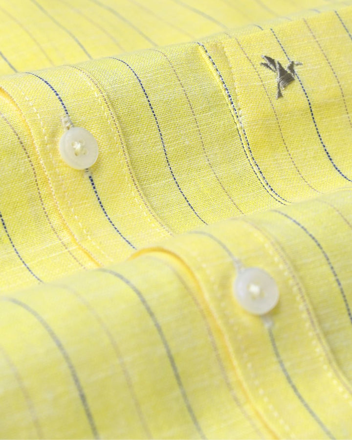 Bright Yellow Double Colour Dotted Line Stripes -Full-Bamboo Linen