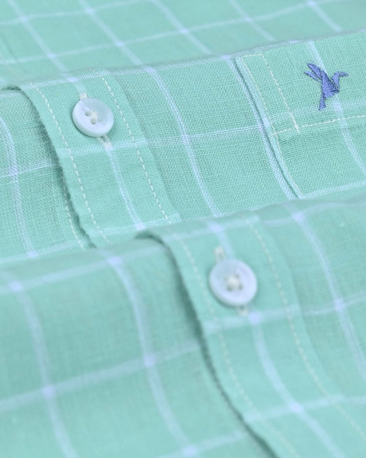 Radium Green & White Checks -Full-Cotton Linen Shirt