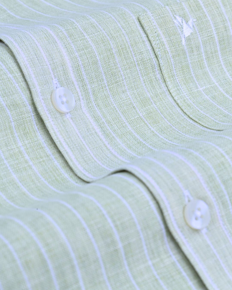 Mint Green & White Stripes -Full-Bamboo Linen