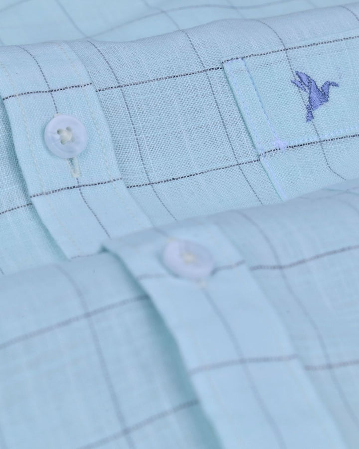 Sky blue Box Checks -Full-Cotton Linen Shirt