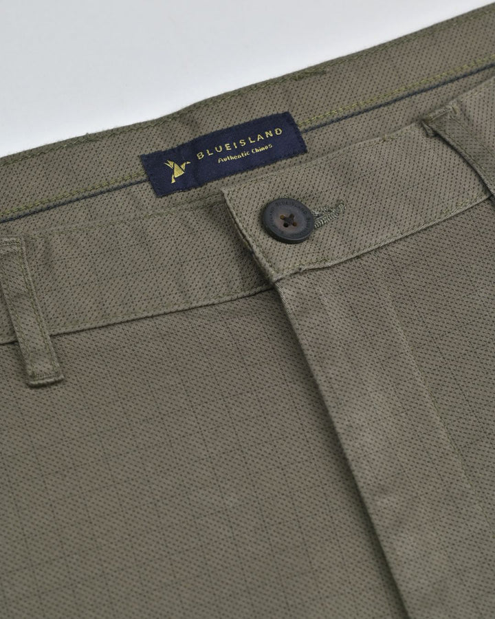 Olive Dotted Checks - 2 way stretch - COTTON PANT