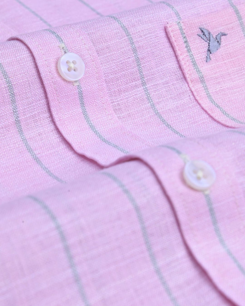 Pink Bold Line Stripes -Full-Bamboo Linen
