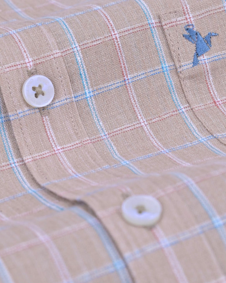 Brown Multi Colour Square Checks-Full-Bamboo Linen