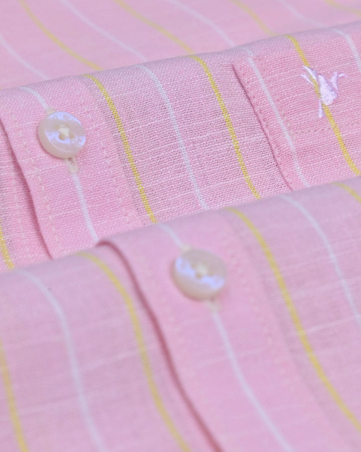 Soft Pink Dual Line Stripes -Full-Bamboo Linen
