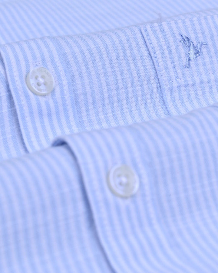 Sky Blue Mini Stripes -Full-Cotton Linen Shirt