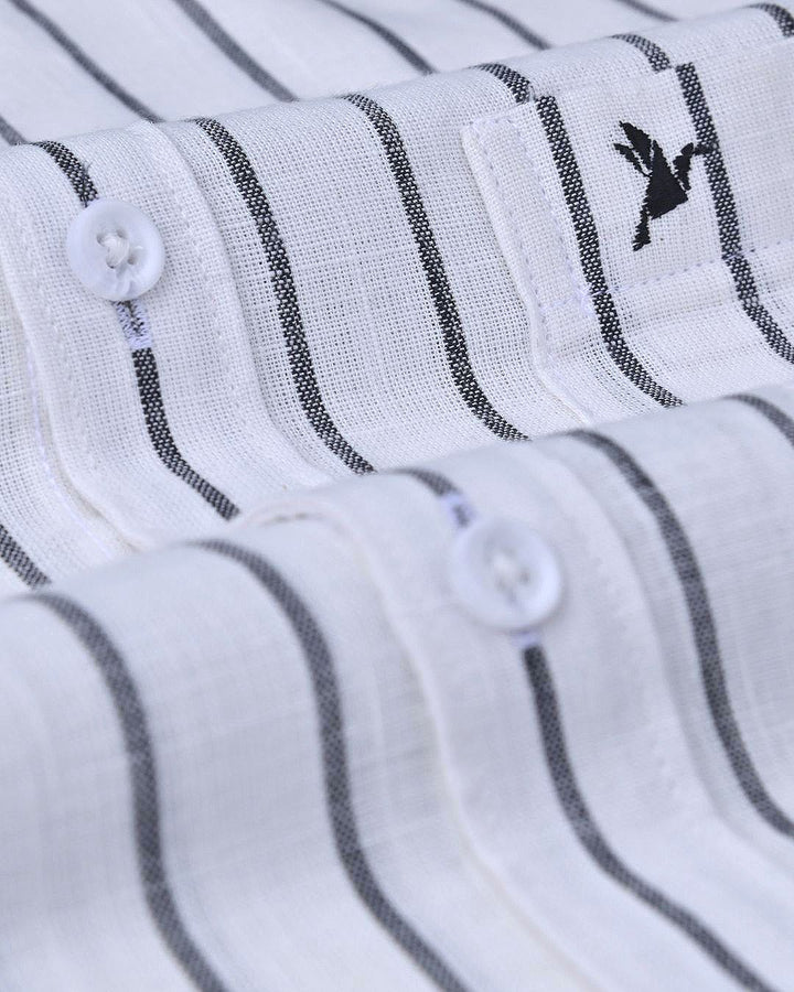 White & Black Line Stripes-Full-Cotton Linen Shirt