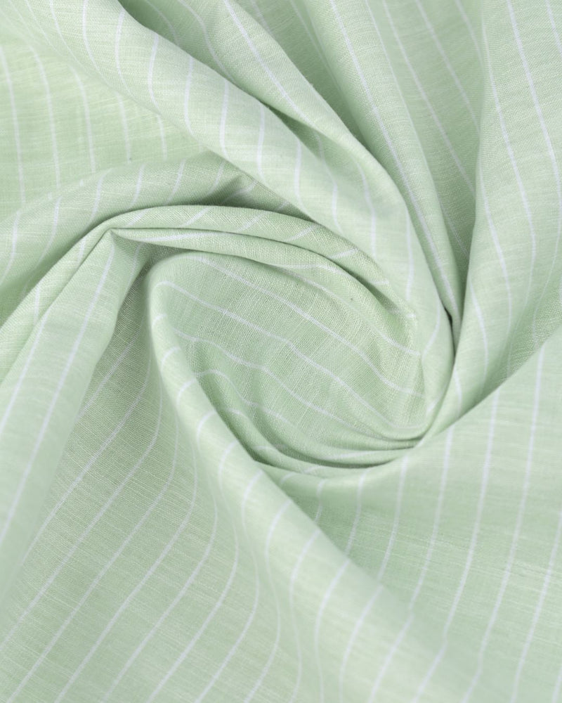 Pistah Green & White Stripes -Full-Bamboo Linen