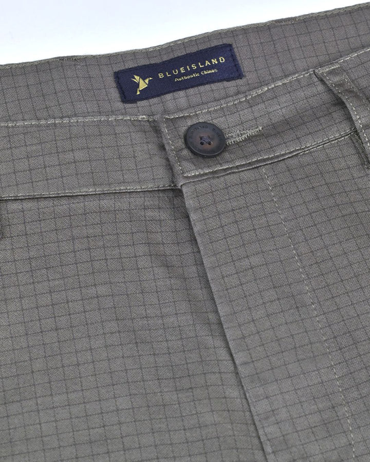 Olive Grid Checks - 2 way stretch - COTTON PANT