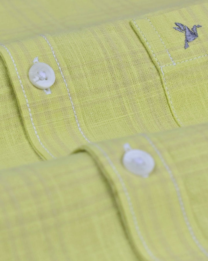 Radium Green & Grey Line Checks -Full-Cotton Linen Shirt