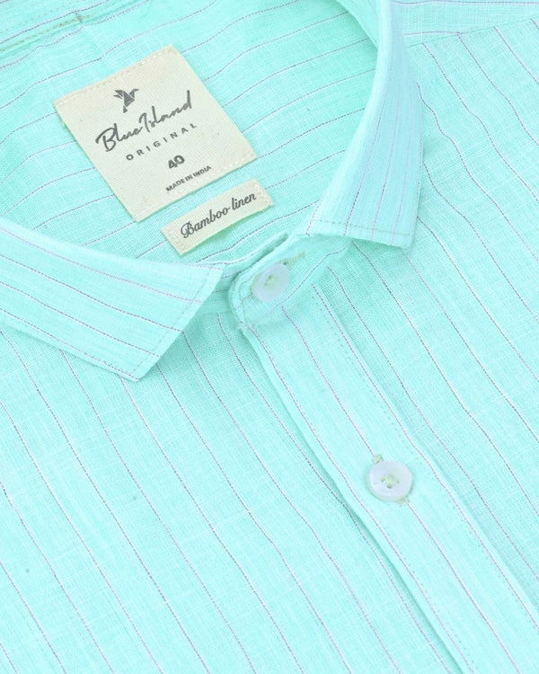 Mint Green Dotted Line Stripes -Full-Bamboo Linen