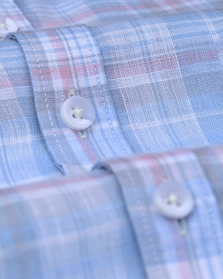 Cloudy Blue & Pink Line Checks -Full-Cotton Linen Shirt