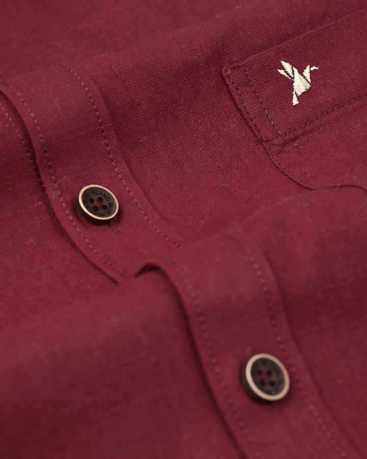 Dark Maroon Solid-Full-Cotton Linen Shirt