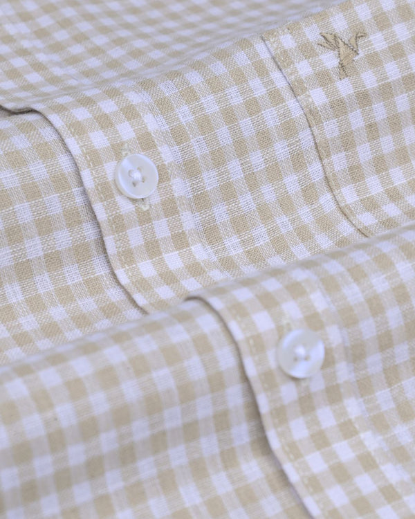 Sandal Brown & White Mini Checks -Full-Bamboo Linen