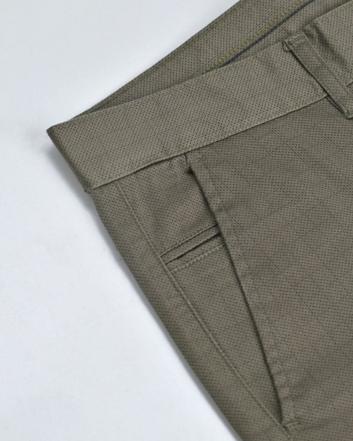 Olive Dotted Checks - 2 way stretch - COTTON PANT