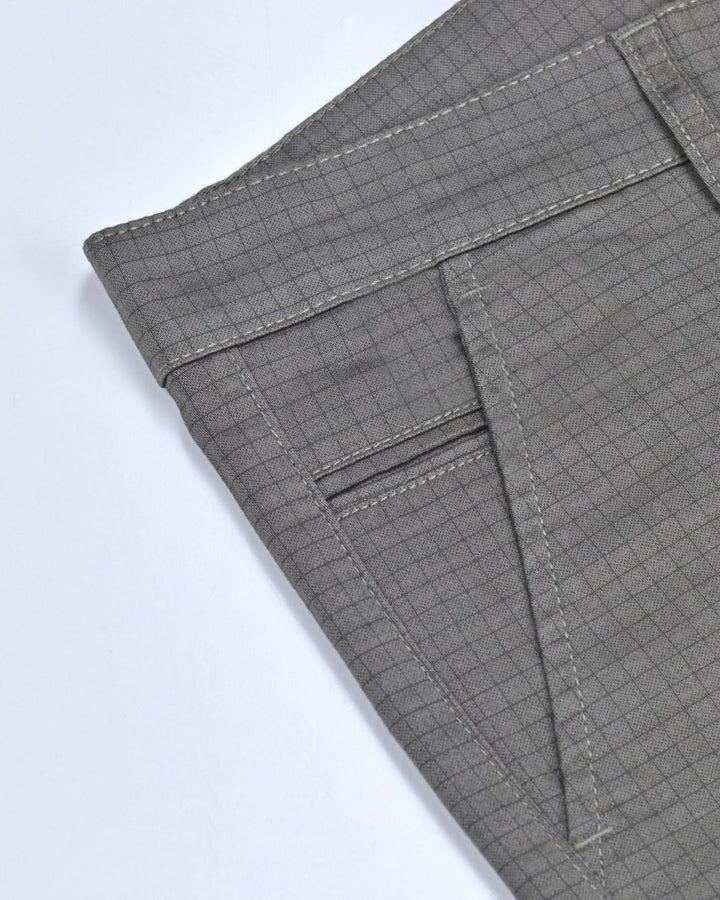 Olive Grid Checks - 2 way stretch - COTTON PANT