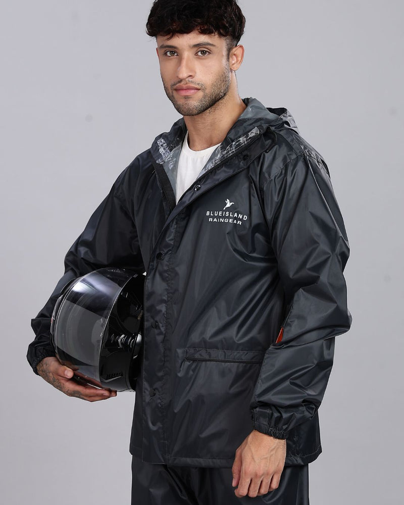 Grey - Rain Jacket with Pant and Mobile Pouch