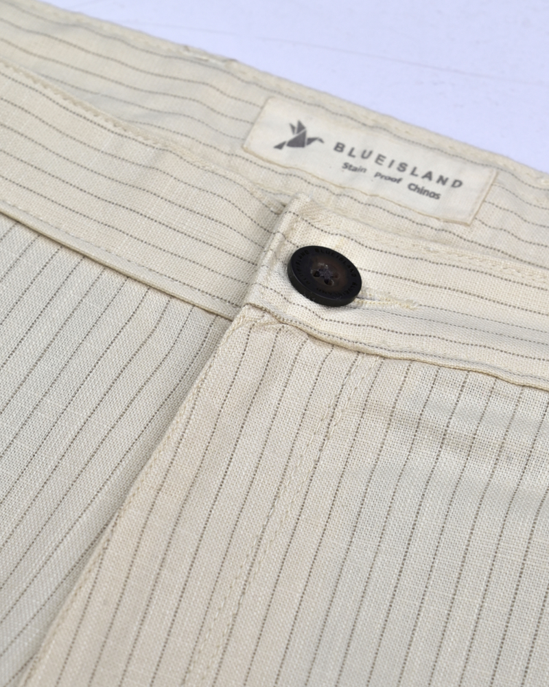Cream Dotted Lines - 2 way stretch - COTTON PANT
