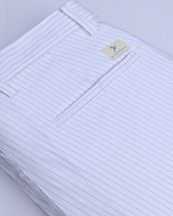 White Dotted Lines - 2 way stretch - COTTON LINEN PANT