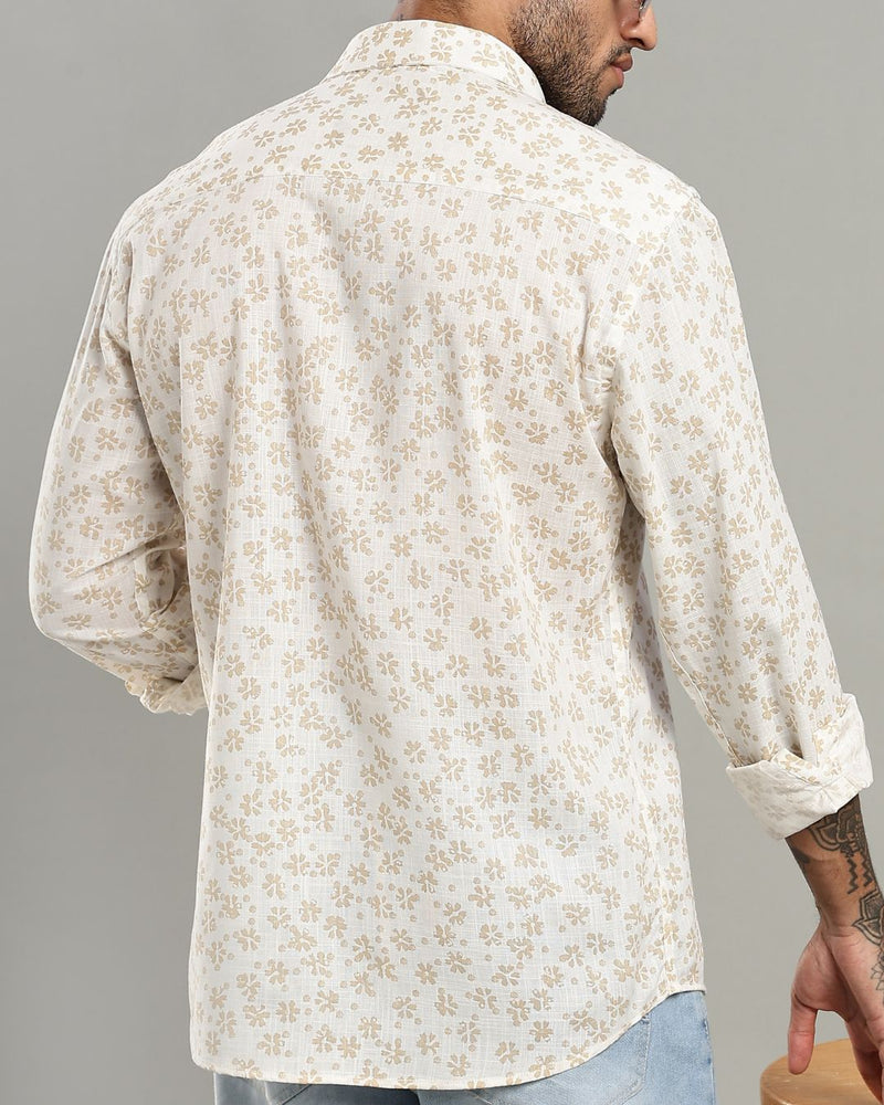 White & Sandal Flower Print -Full-Stain Proof