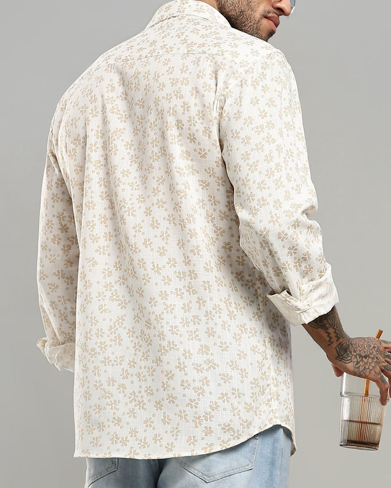White & Sandal Flower Print -Full-Stain Proof