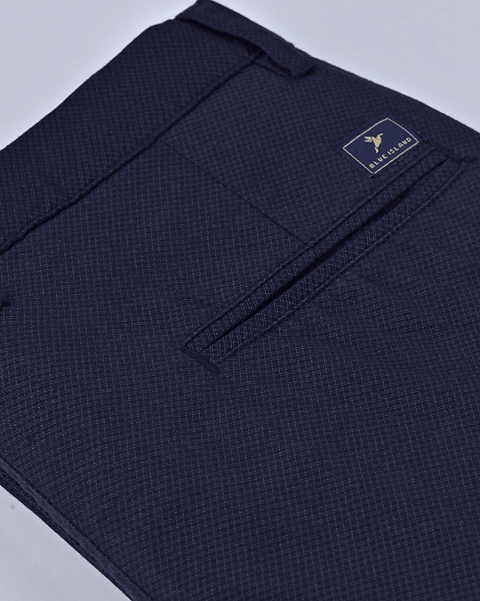 Navy Cube  Printed - 2 way stretch - COTTON PANT