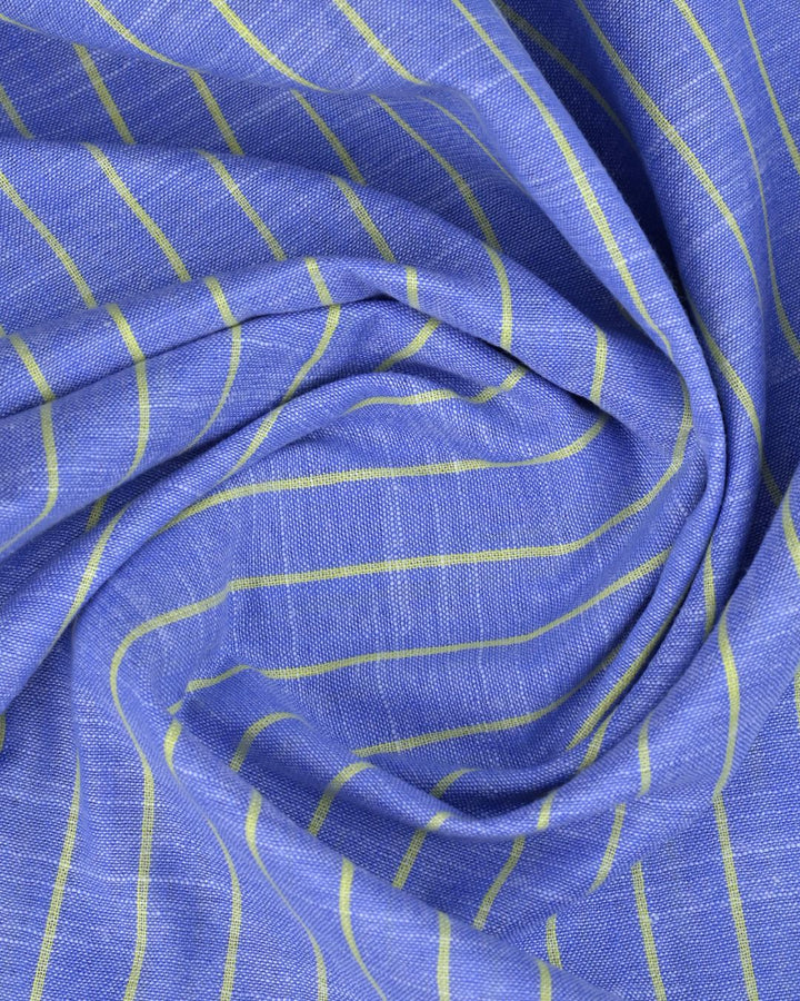 Denim Blue & Yellow Line Stripes -Full-Bamboo Linen