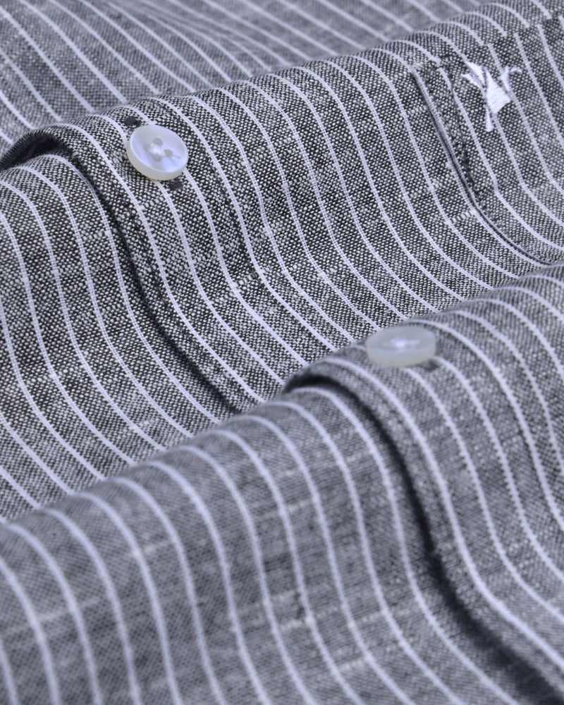 Shadow Black and White Stripes -Full-Bamboo Linen