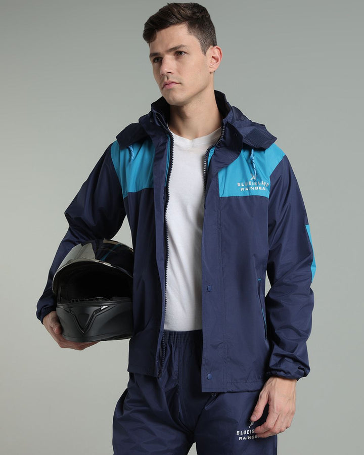 Navy with Blue Shoulder Panel - Rain Jacket with Pant