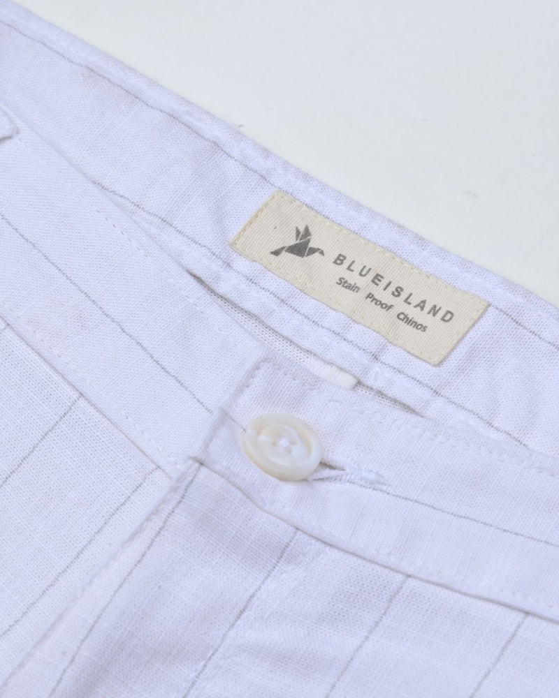 White Vertical Stripes - 2 way stretch - COTTON PANT