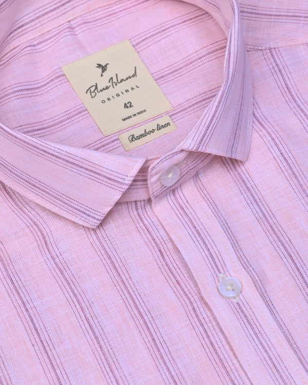 Peach Pink Multi Line Stripes -Full-Bamboo Linen