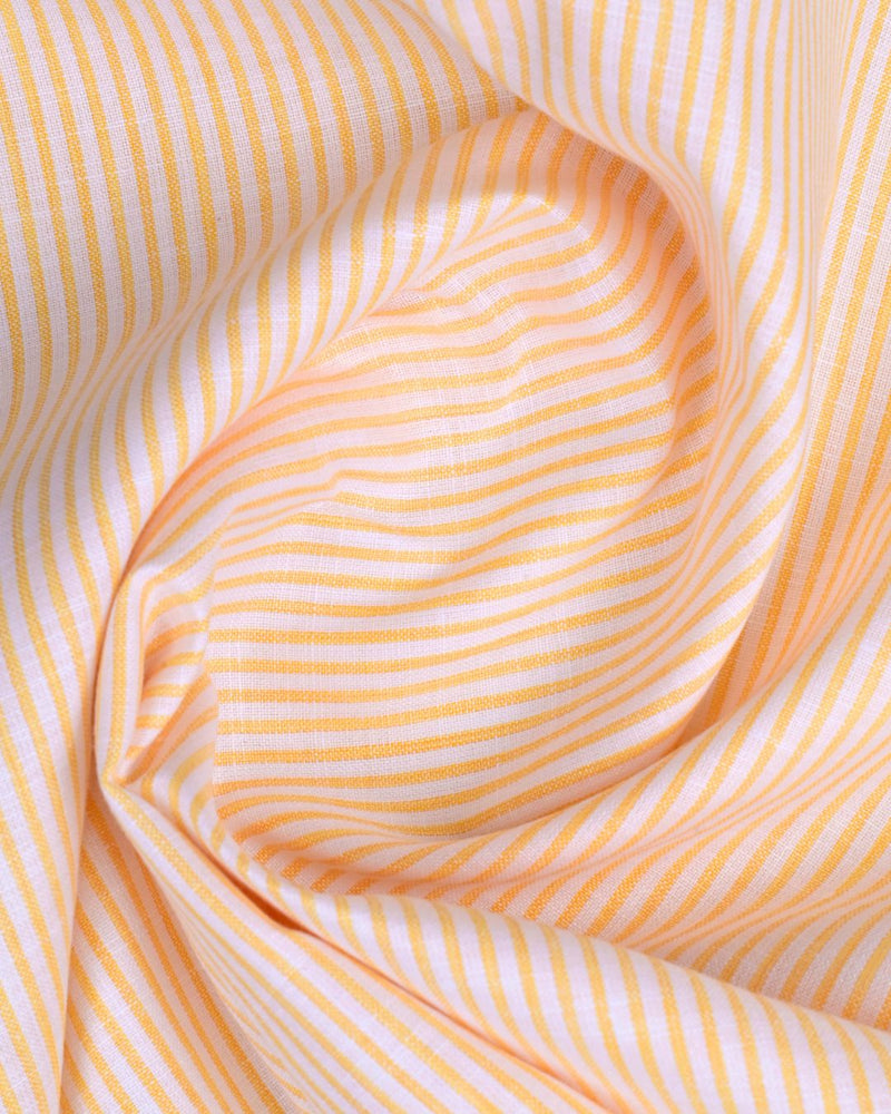 White & Orange Mini Stripes -Full-Bamboo Linen