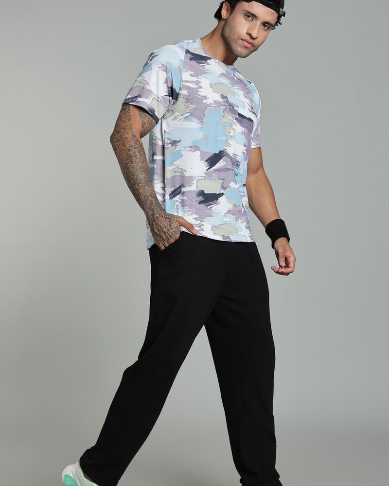 Camo Blue Splash - Active wear Round neck Tshirt