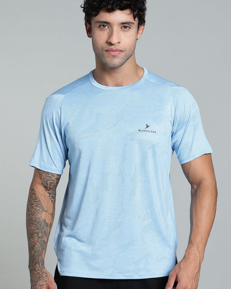 Sky Blue Dotted - Active wear Round neck Tshirt
