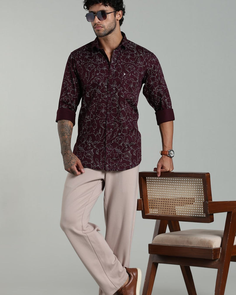 Dark Wine Flower Print-Full-Stain Proof