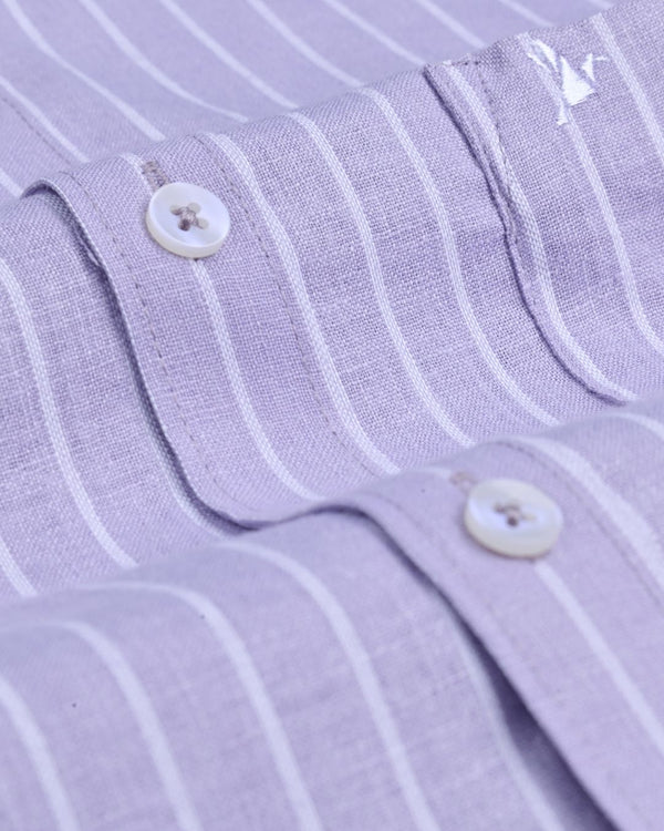 Violet and white Stripes -Full-Bamboo Linen