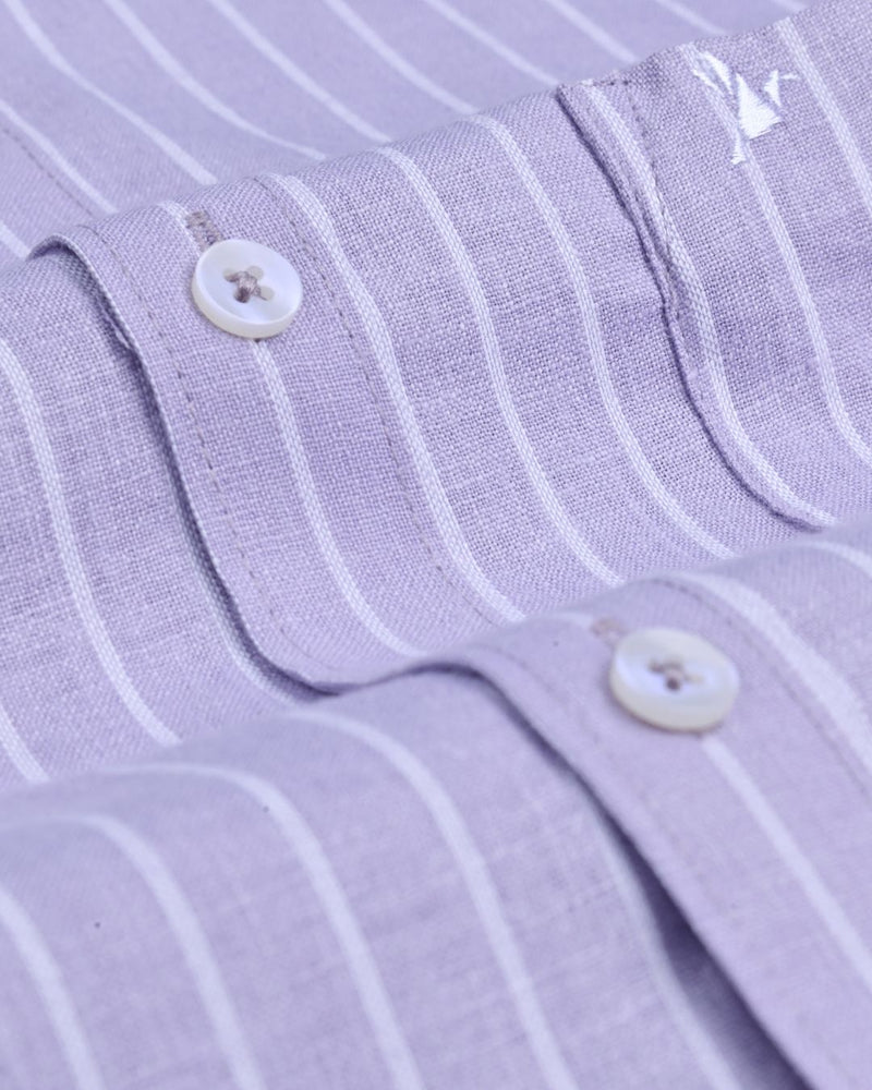 Violet and white Stripes -Full-Bamboo Linen