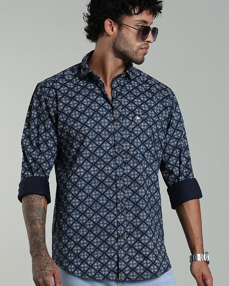 Navy Blossom Print-Full-Stain Proof