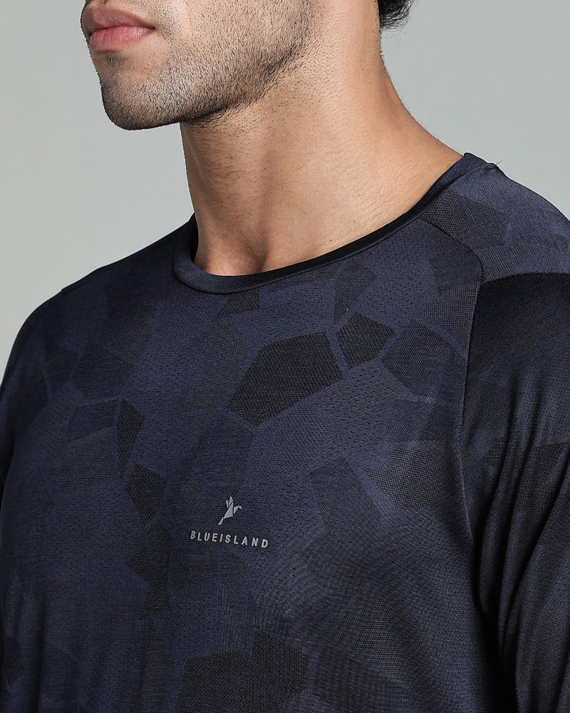 Navy Blue Dotted - Active wear Round neck Tshirt