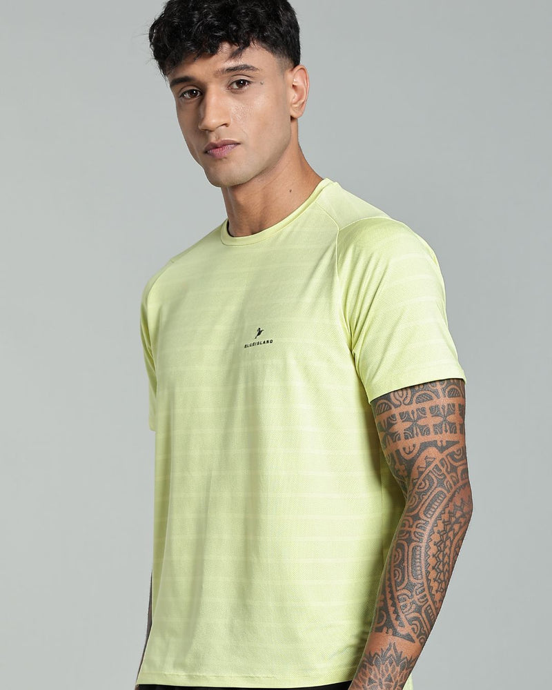Yellow Horizontal Stripes - Active wear Round neck Tshirt