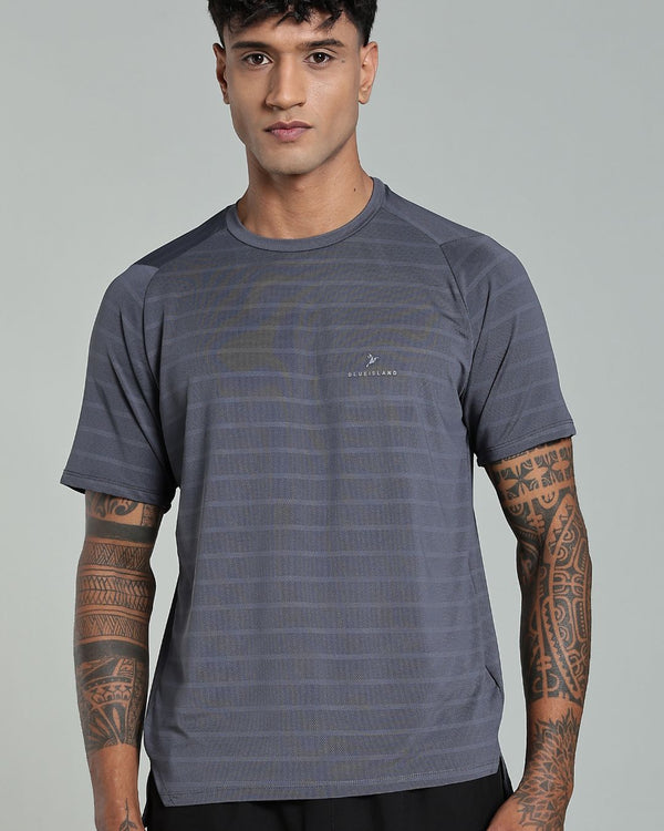 Ash Grey Horizontal Lines - Active wear Round neck Tshirt